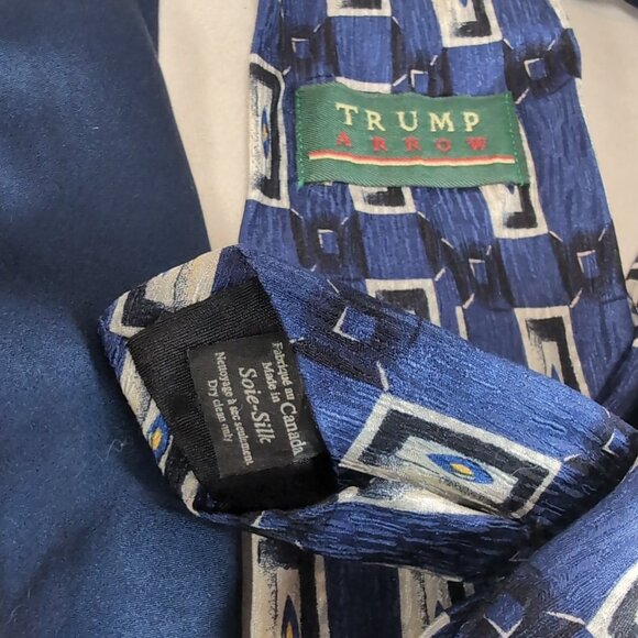 Arrow Trump 2 Set 100% Silk Tie Men's Neck Blue Geometric Pattern Solid - Picture 7 of 12